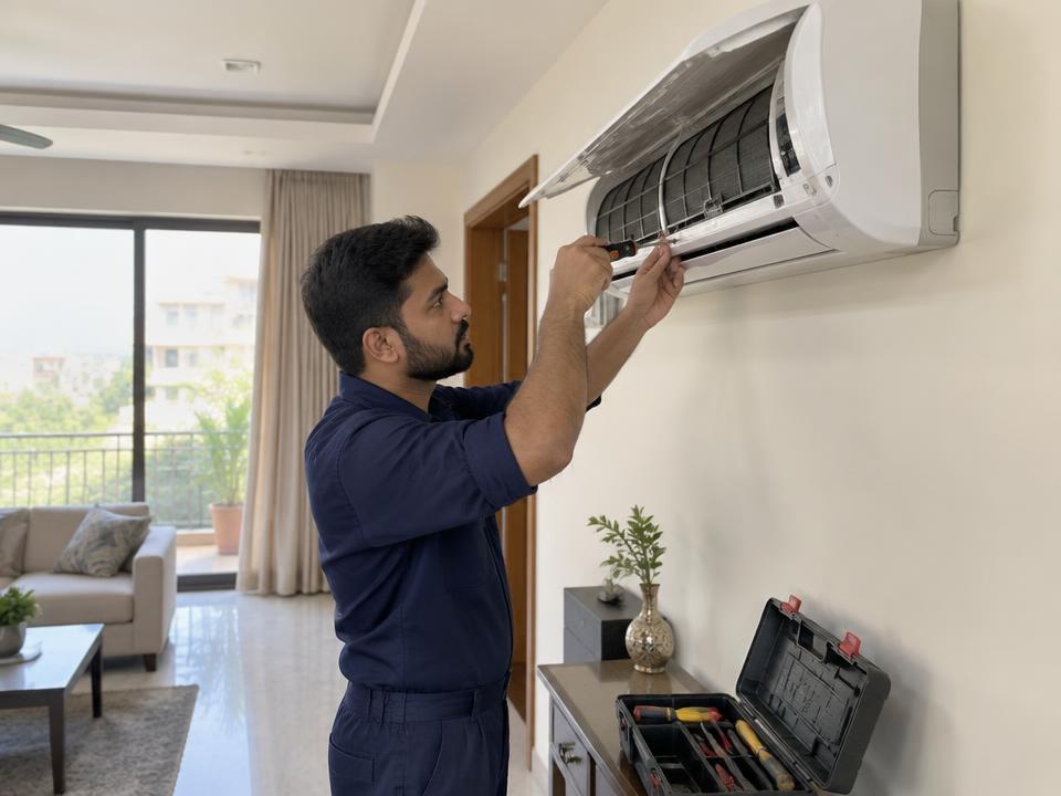 Modern Cool technician servicing a split AC